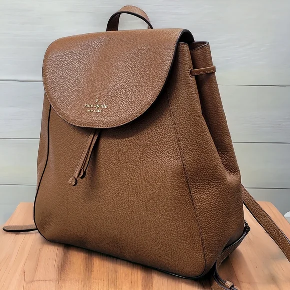 Kate Spade pebbled leather large flap backpack leila warm 